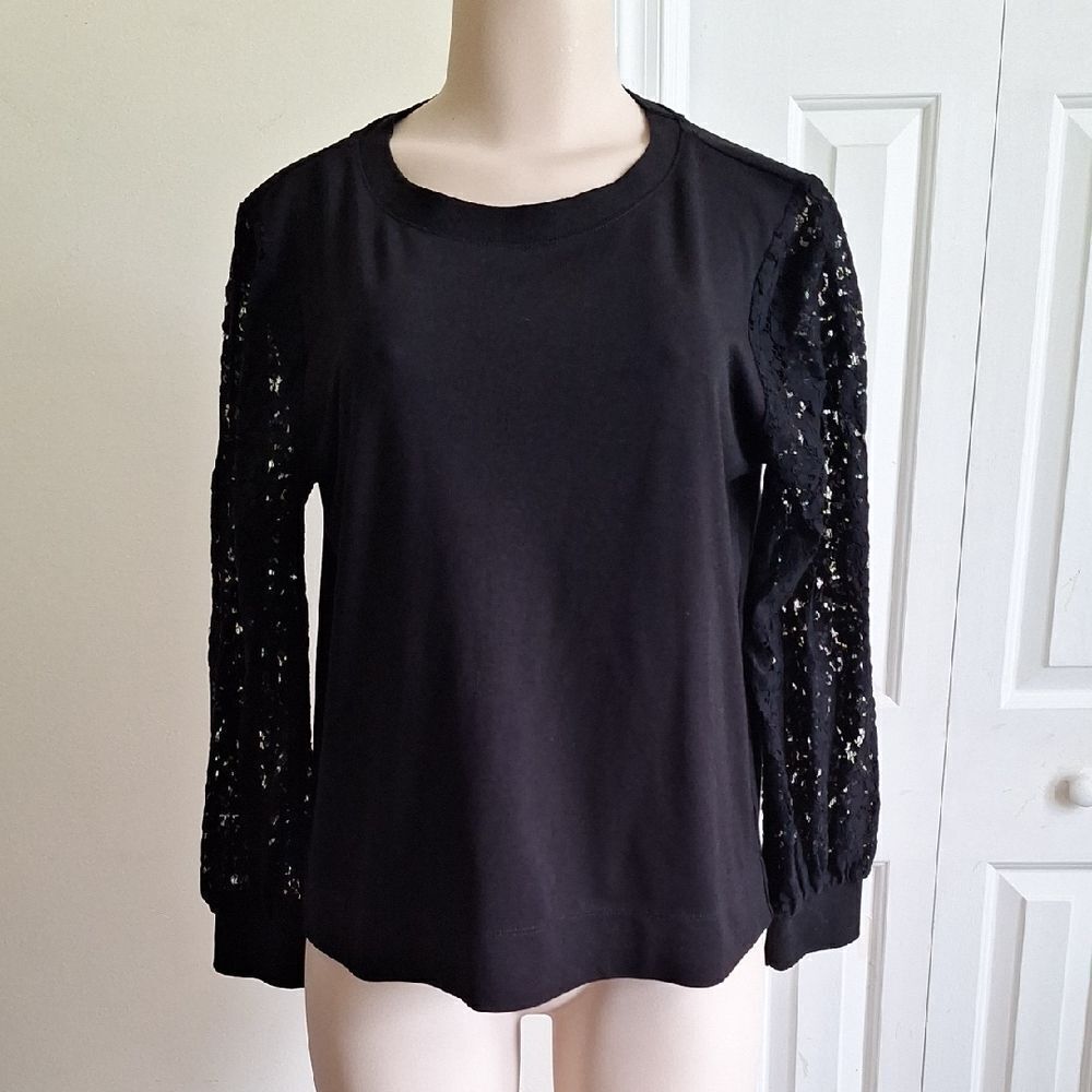 Rose & Olive Black Lace Sleeve Sweatshirt Size L